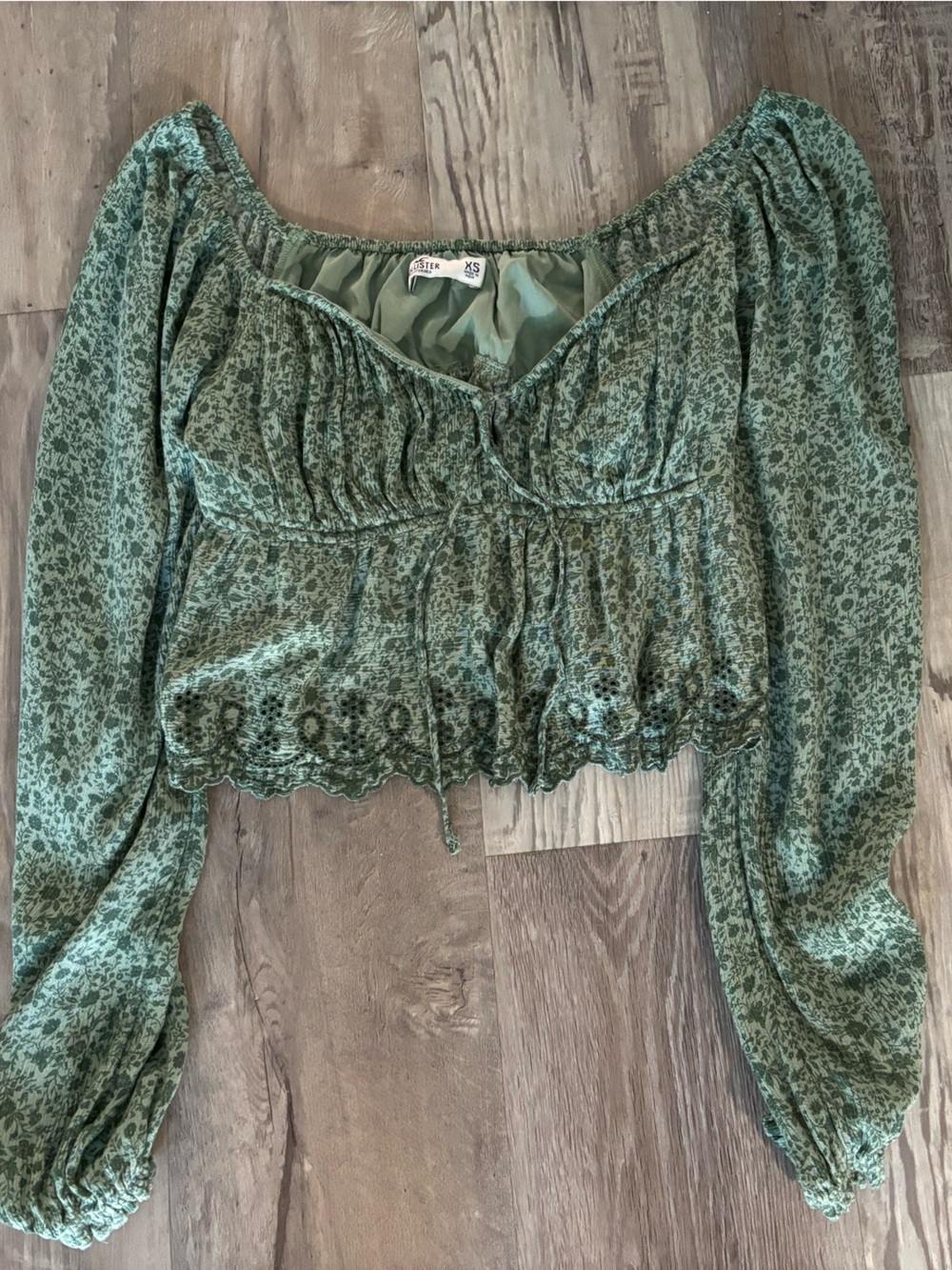 Hollister Olive Green Floral Lace Crop Top XS